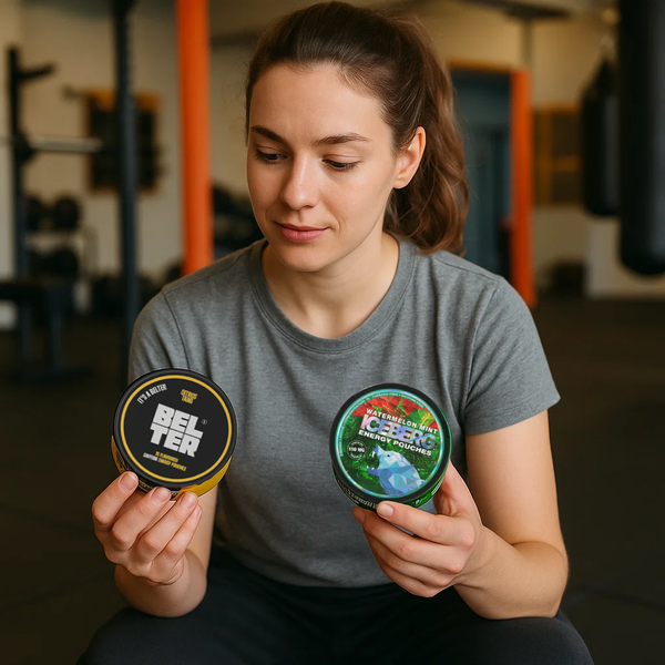 Woman examines products, questioning: Are Caffeine Pouches Safe And How Do They Compare To Nicotine Pouches?