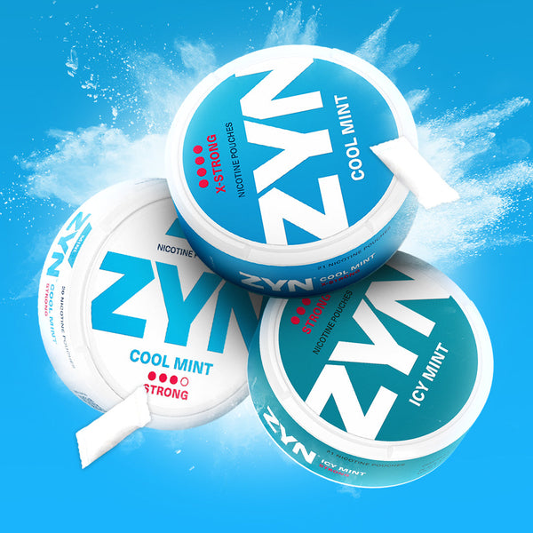 How to Use ZYN Nicotine Pouches: Your ZYN Pouches Guide featuring Cool Mint and Icy Mint varieties against a vibrant blue background.