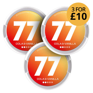77 Cola & Vanilla 5.2mg (3-Pack) special offer bundle with three packs displayed in red and yellow packaging.