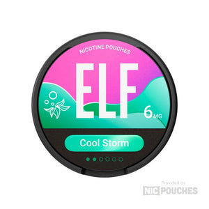 ELF Cool Storm 6mg nicotine pouch featuring a cool mint flavor profile in a discreet white pouch format.