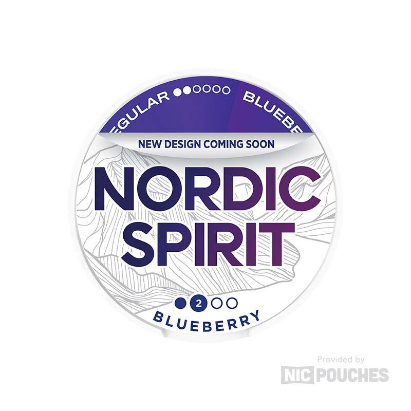 Nordic Spirit Blueberry nicotine pouches with sweet blueberry taste in sleek packaging.