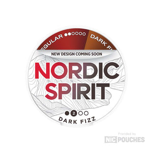 Nordic Spirit Dark Fizz Nicotine Pouches, new design, cola and fruit tones, 6mg and 9mg strengths, tobacco-free experience.