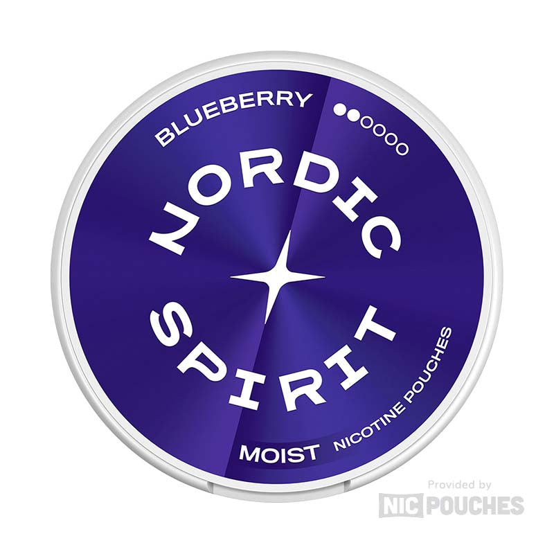 Nordic Spirit Blueberry nicotine pouch featuring a bold blueberry flavor and a moist format.
