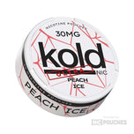 Koldnic Peach Ice nicotine pouches in 30mg strength, featuring white packaging with peach ice flavor design.