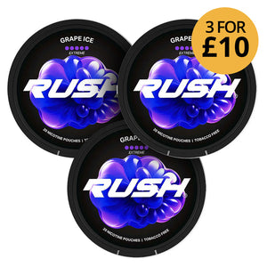 Rush Grape Ice Extreme 20mg (3-Pack) product image showing three containers with promotional offer