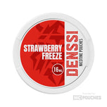 Denssi Strawberry Freeze nicotine pouches with 16mg strength in a vibrant red container.