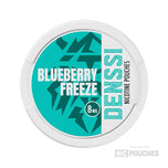 Denssi Blueberry Freeze nicotine pouches featuring blueberry and mint flavor, 8mg strength.