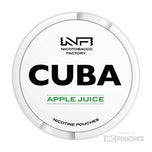 CUBA Apple Juice Nicotine Pouches with sweet apple flavor, 16mg/g strength, 10.4mg nicotine per pouch, 20 slim pouches per can.