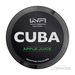 CUBA Apple Juice nicotine pouches, sweet apple flavor, 16mg/g and 66mg/g strength, slim format, 20 pouches per can