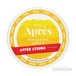 Après Tangerine Spritz nicotine pouches with hyper strong flavor, featuring a vibrant yellow design.