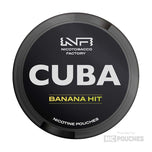 CUBA Banana Hit nicotine pouches, soft and juicy, 16mg/g strength, stain-free, 20 pouches per can, robust nicotine kick.