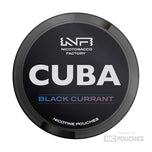 CUBA Black Currant Nic Pouches container, featuring bold black and purple berry flavors, 20 nicotine portions per can.