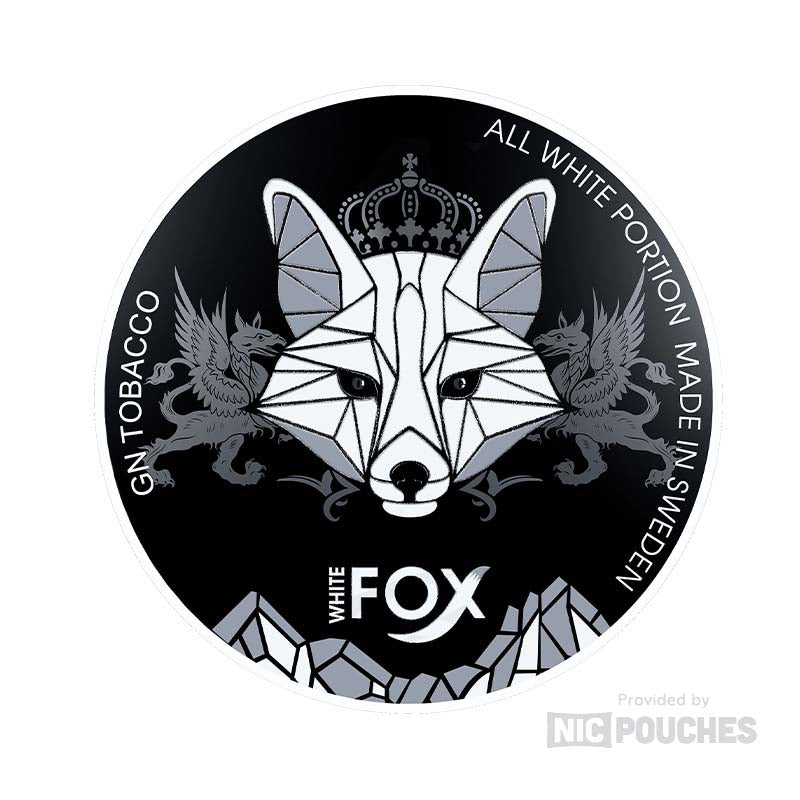 White Fox Black Tight tobacco pouch with rich, earthy tobacco flavor description and 30mg nicotine strength label.