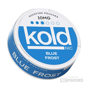 Koldnic Blue Frost nicotine pouches, 10mg strength, featuring Blueberry Forest flavor in discreet white format.
