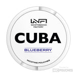 CUBA Blueberry nicotine pouch can with 20 pouches, 16mg/g strength, offering a robust nicotine experience and juicy blueberry flavor.
