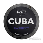 CUBA Blueberry nicotine pouches with a strong nicotine kick and juicy blueberry flavor, 20 pouches per can.