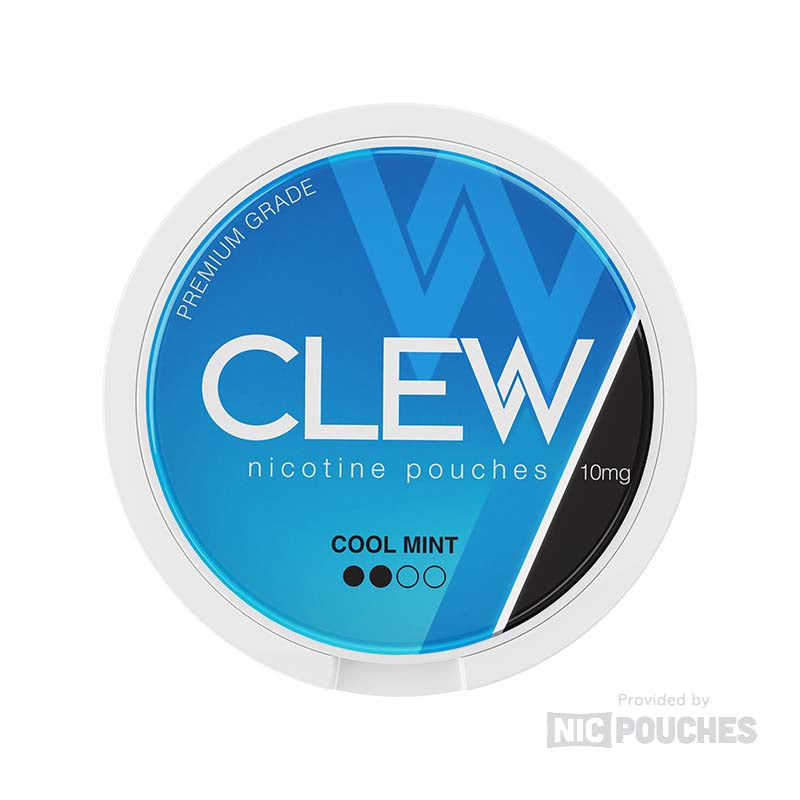 Clew Cool Mint nicotine pouches in blue packaging, offering a crisp mint flavour with smooth nicotine kick for refreshing sensation.