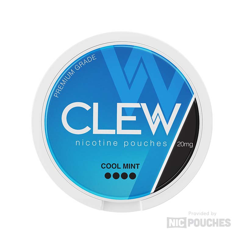 Clew Cool Mint nicotine pouches in blue packaging, offering a crisp mint flavour with smooth nicotine kick for refreshing sensation.