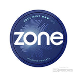 Zone Cool Mint nicotine pouches featuring a cool mint flavor and 10mg strength, in a blue container.
