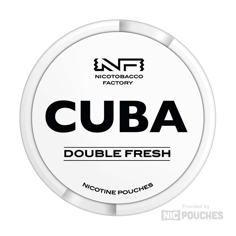 CUBA Double Fresh nicotine pouches can with mint flavor for refreshing nicotine satisfaction, 20 portions per can, high strength.