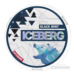 Iceberg Black Mint Nicotine Pouches branding with holographic polar bear design on the label - mint flavor description included.