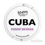 CUBA Forest Berries Nicotine Pouches container with 16mg and 66mg strength options, refreshing wild berry flavor on display.