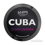 CUBA Forest Berries nicotine pouches lid displaying brand and flavor details.
