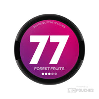 77 Forest Fruits nicotine pouches, 5.2mg or 10.4mg strength, 20-pack container.