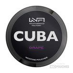 CUBA Grape nicotine pouches can, offering grape flavor with nicotine strength options for smoke-free enjoyment.