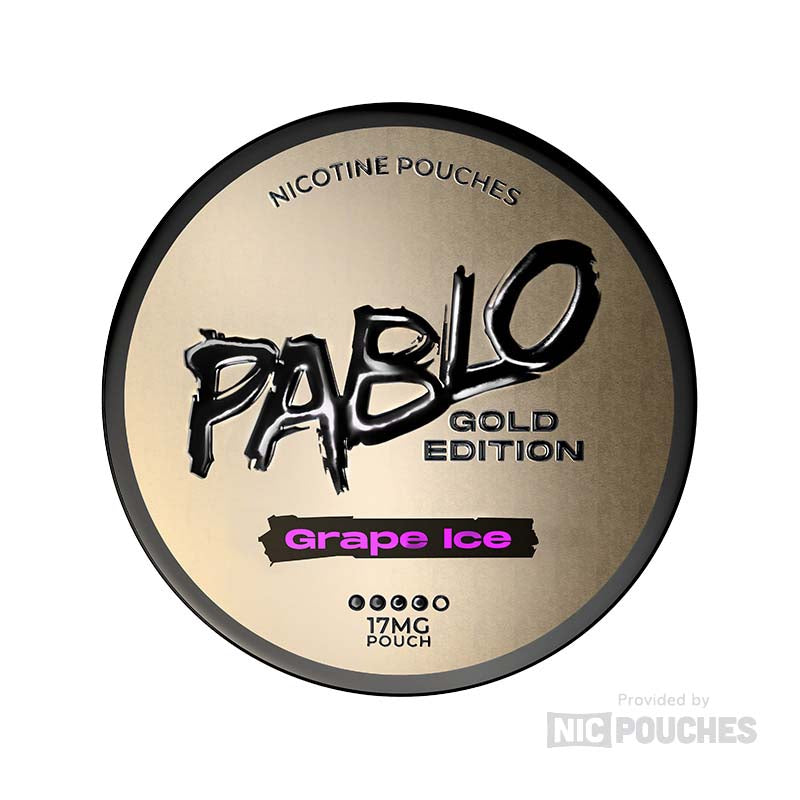 Pablo Gold Edition Grape Ice nicotine pouch, sweet grape flavor with icy menthol, 17mg strength, slim and discreet packaging