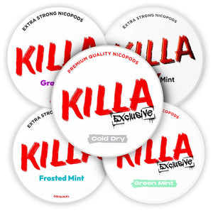 Killa Tulua Exclusive Bundle (10-Pack) with Killa Cold Dry, Cold X Mint, Frosted Mint, Grape Ice, and Green Mint flavors.