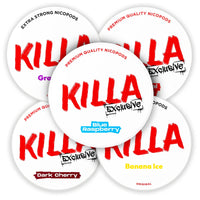 Killa Tulua Exclusive Bundle (5-Pack) featuring Blue Raspberry, Grape Ice, Tropical Punch, Dark Cherry, and Banana Ice flavors.