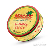Maggie Original Jamaican Summer Fruits nicotine pouches with sweet plantain flavor, 16mg strength, slim, refreshing mixed berries.