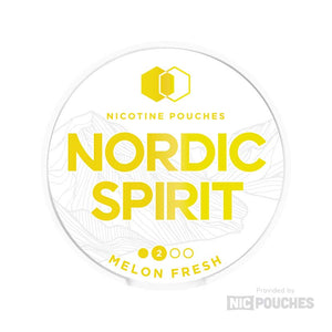 Nordic Spirit Melon Fresh nicotine pouches with juicy melon and refreshing coolness, available in 6mg and 9mg strengths.