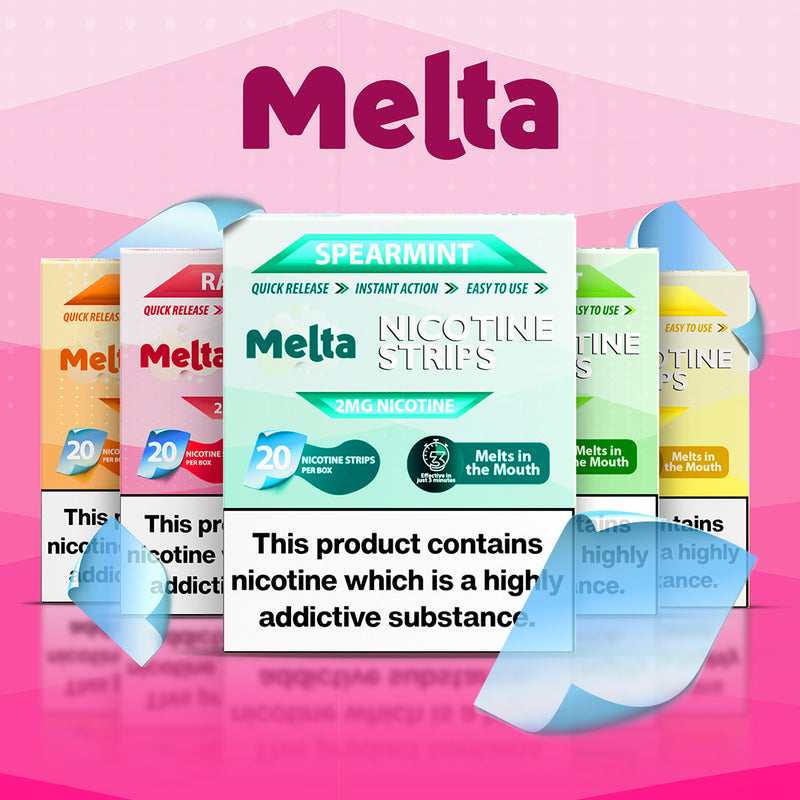 Product image of Melta Nicotine Strips, showcasing the sleek packaging designed for nicotine replacement.