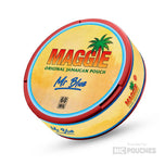 Maggie Original Jamaican Mr Blue nicotine pouch featuring flavors of blueberries, raspberries, and blackcurrants, 60mg, 20 pouches