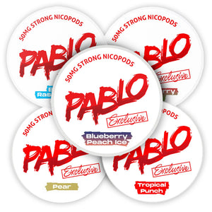 Pablo Tulua Exclusive Bundle (10-Pack) featuring Blueberry Peach Ice, Blue Raspberry, Strawberry Kiwi, Pear, and Tropical Punch flavors.