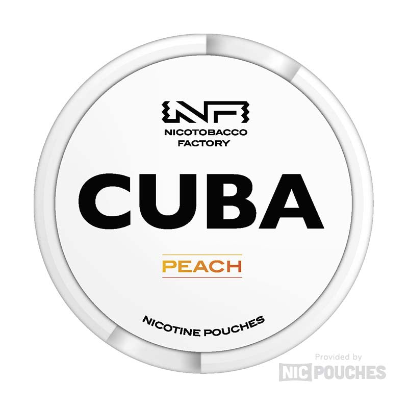 CUBA Peach nicotine pouches with 16mg and 66mg strengths for peach flavor cravings.