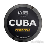 CUBA Pineapple nicotine pouches container, refreshing sweet and tangy pineapple flavor, 16mg and 66mg strengths available.