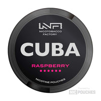 CUBA Raspberry nicotine pouches, slim format with vibrant raspberry flavor, 20 pouches per can for refreshing nicotine satisfaction.