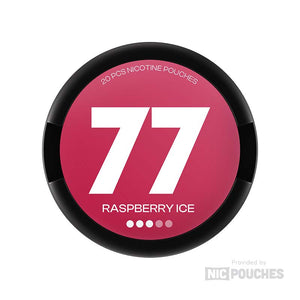 77 Raspberry Ice nicotine pouches, 20 pieces, available in 5.2mg or 10.4mg strength.