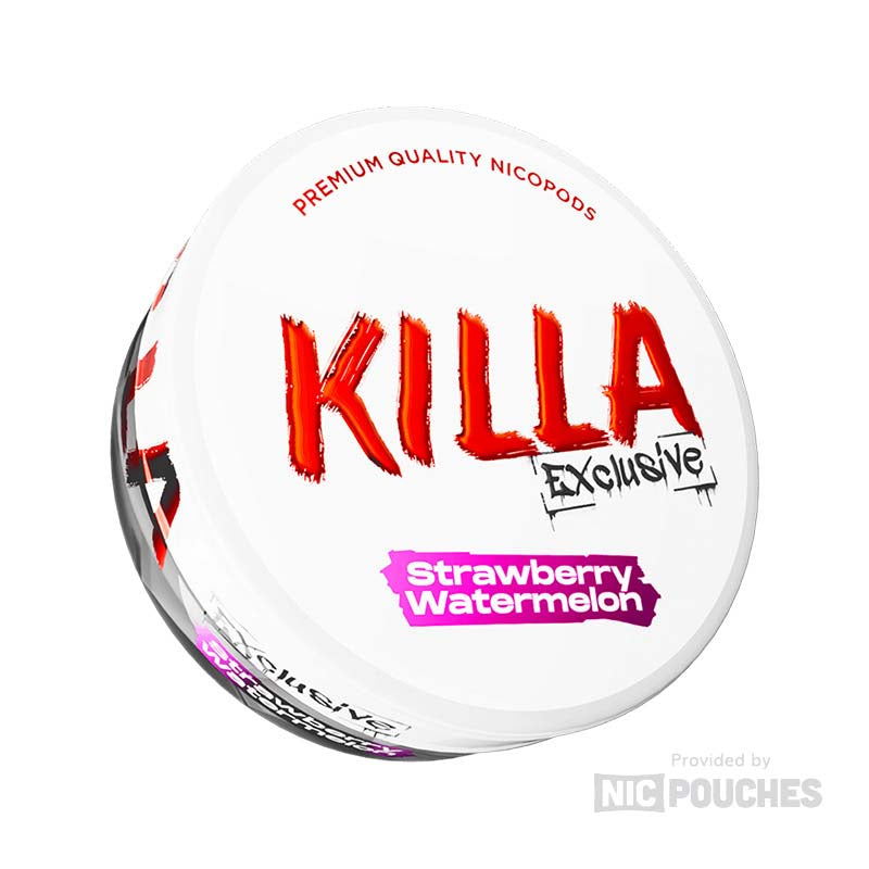Killa Exclusive Strawberry Watermelon nicotine pouches can - 16mg/g strength, refreshing flavor blend.