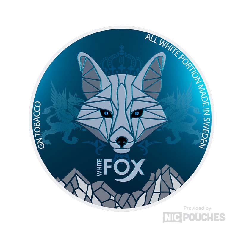 Product image of White Fox Tight spearmint tobacco pouch, featuring branding and packaging design.