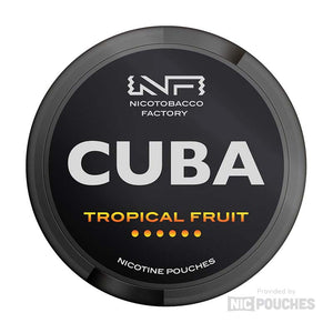 CUBA Tropical Fruit Nicotine Pouches can featuring exotic pineapple, mango, and passionfruit flavors for a smooth nicotine hit.