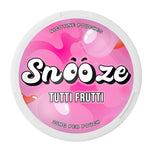Snooze Tutti Frutti nicotine pouch featuring 25mg strength with a playful fruity design and bright colors.