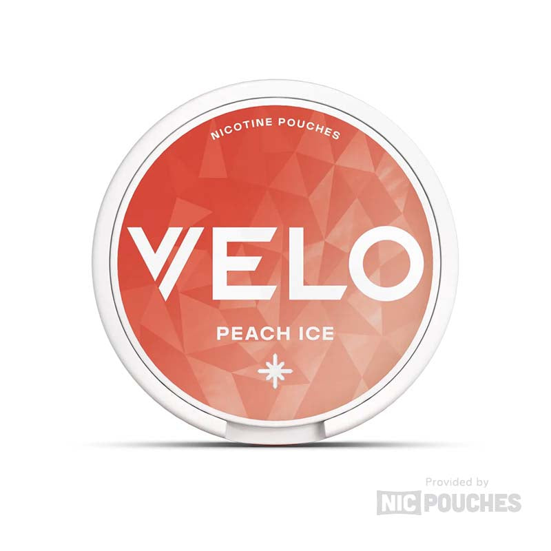 VELO Peach Ice Nicotine Pouches with peach and icy flavor in a slim, discreet can.