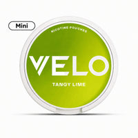 VELO Tangy Lime nicotine pouch with a bright green packaging, featuring a citrus lime flavor.