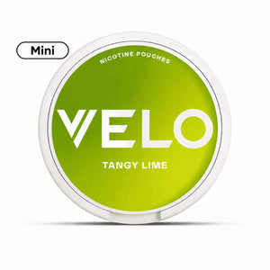VELO Tangy Lime nicotine pouch with a bright green packaging, featuring a citrus lime flavor.