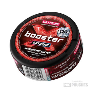 X-Booster Watermelon Ice energy pouches with 120mg caffeine for a refreshing watermelon flavor