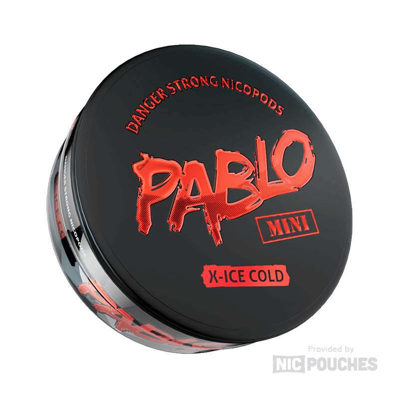 Pablo Mini X-Ice Cold nicotine pouches can with 30 mg menthol strength and 30 pouches per can for a strong nicotine kick.